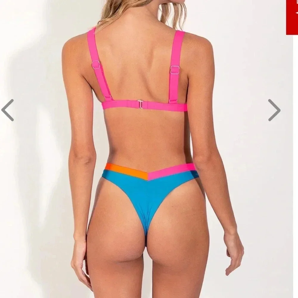 NWT OneOne Swimwear SET Bikini Palmeto Blue Neon Kameron Jesse Orange Pink New - Picture 9 of 16